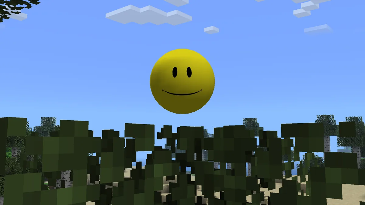 Yellow Verity sphere floating above a Minecraft forest in official Modrinth project media